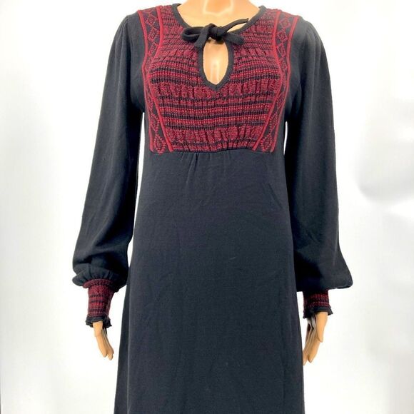 Zara Black Knit Fuchsia Embroidery Dress Size L Made in Morocco RN USA#77302 - Picture 1 of 10